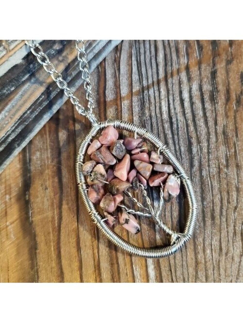 Tree of Life Gemstone Necklace Rhodonite